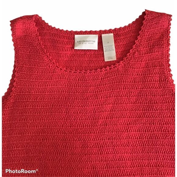 Liz Claiborne Crochet Knit Cropped sleeveless Dark Pink Summer Tank Top Sz S - Picture 5 of 7